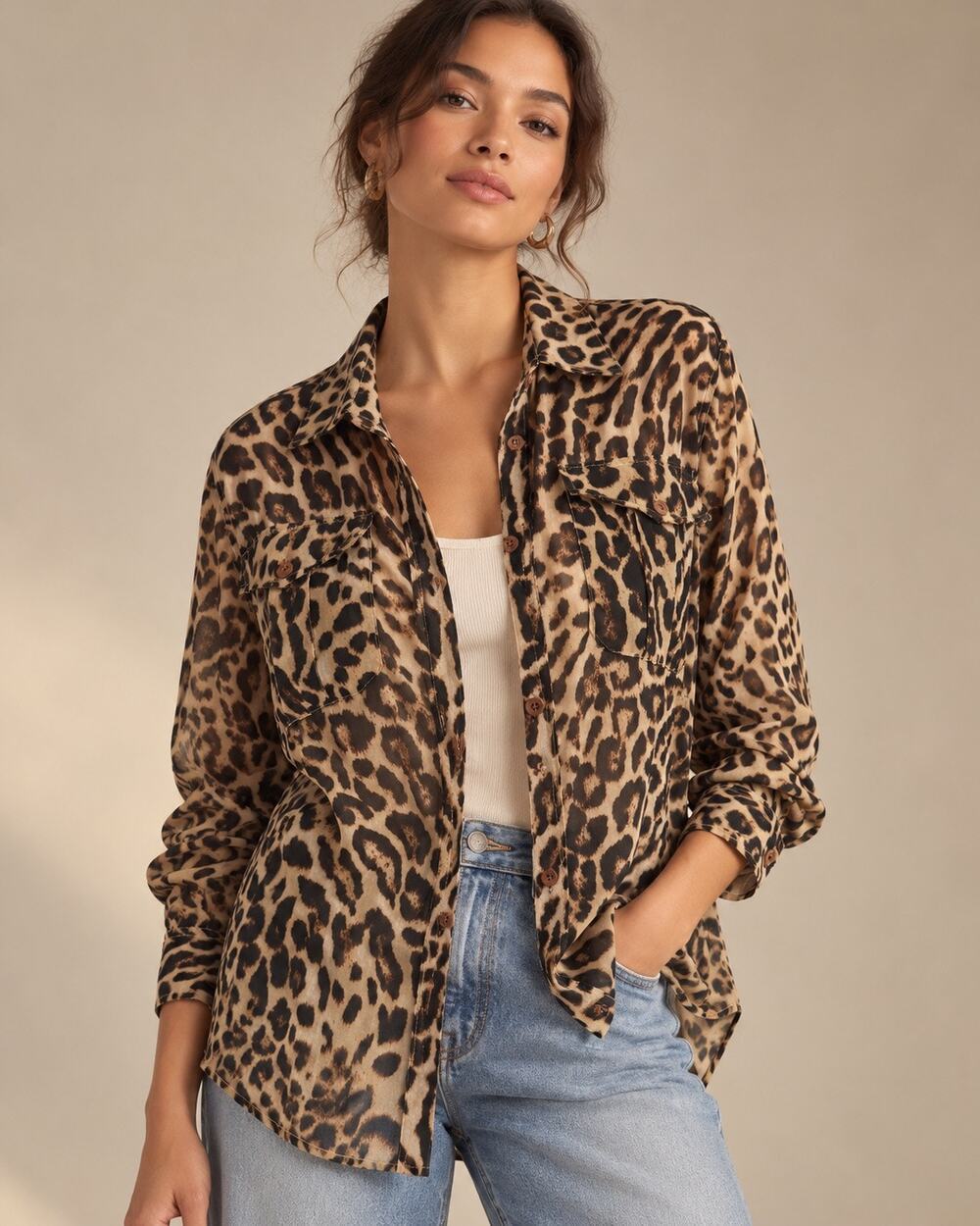 Denim & Supply Ralph Lauren Leopard Print Button Down Shirt S Utility Safari